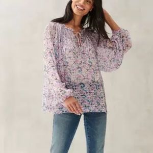 Lucky Brand Printed Pleated Peasant Blouse